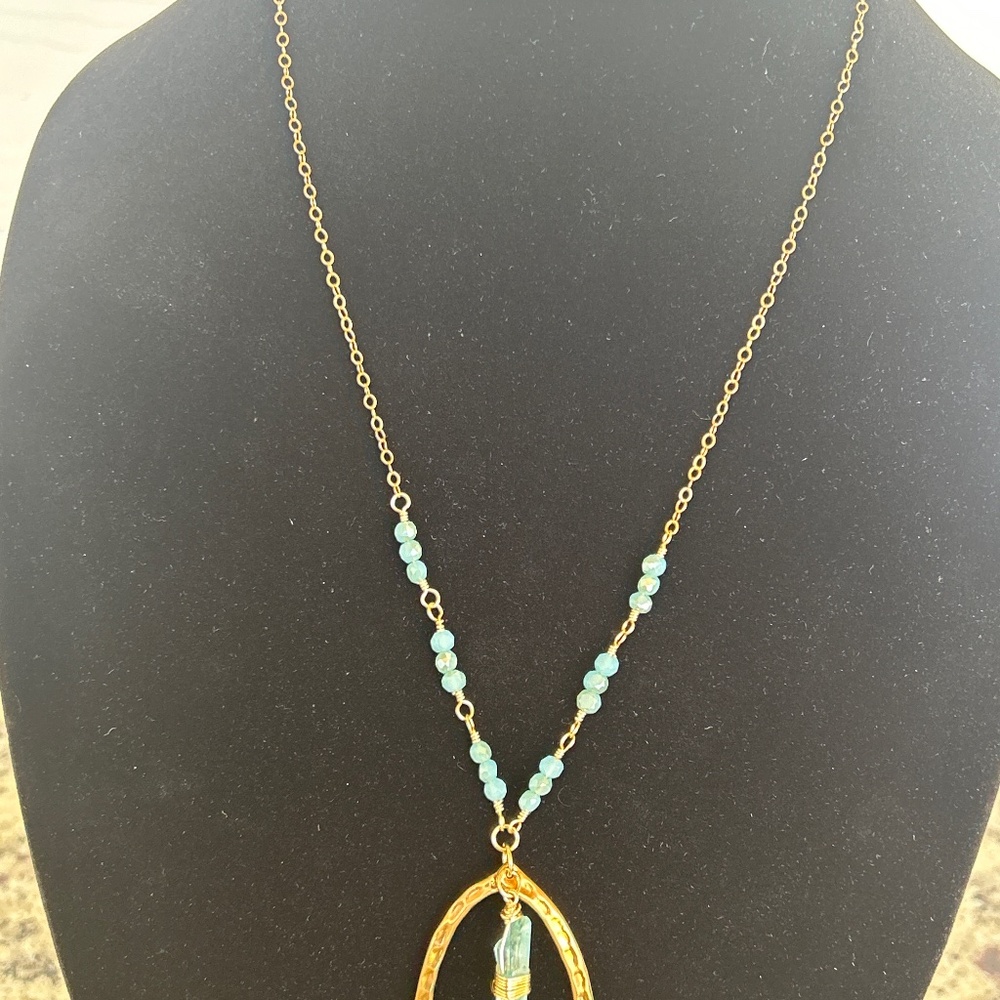 Hand Hammered Bronze and 14 KT. Gold Filled Pendant Necklace